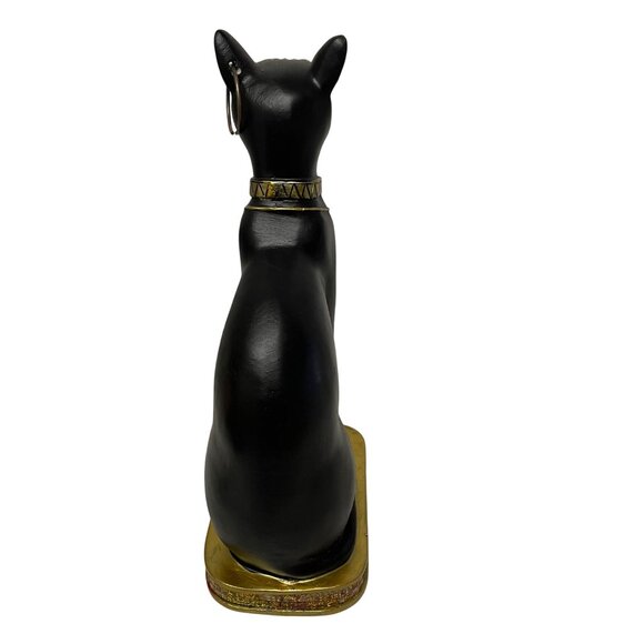 Egyptian-Style Black Cat Figurine With Gold Detailing Base - Picture 2 of 9